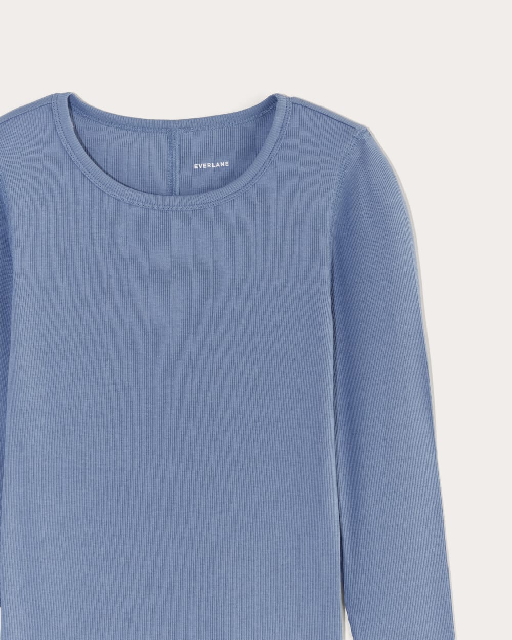 The Luxe Rib Long-Sleeve Crew in Bluebell — detail view