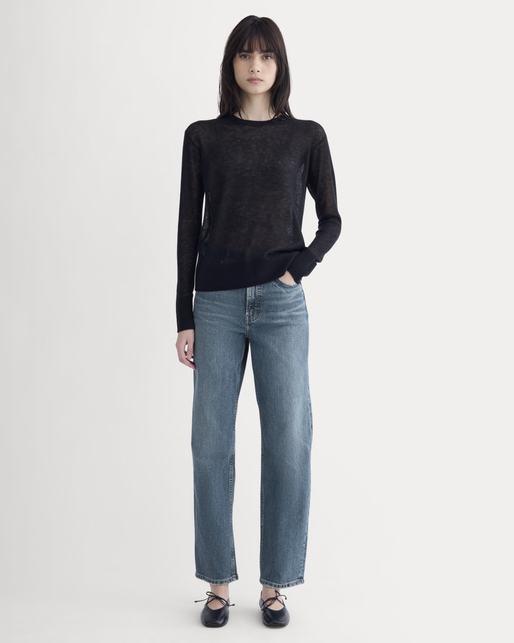 The Air Alpaca™ Relaxed Crew Top in Black — detail view