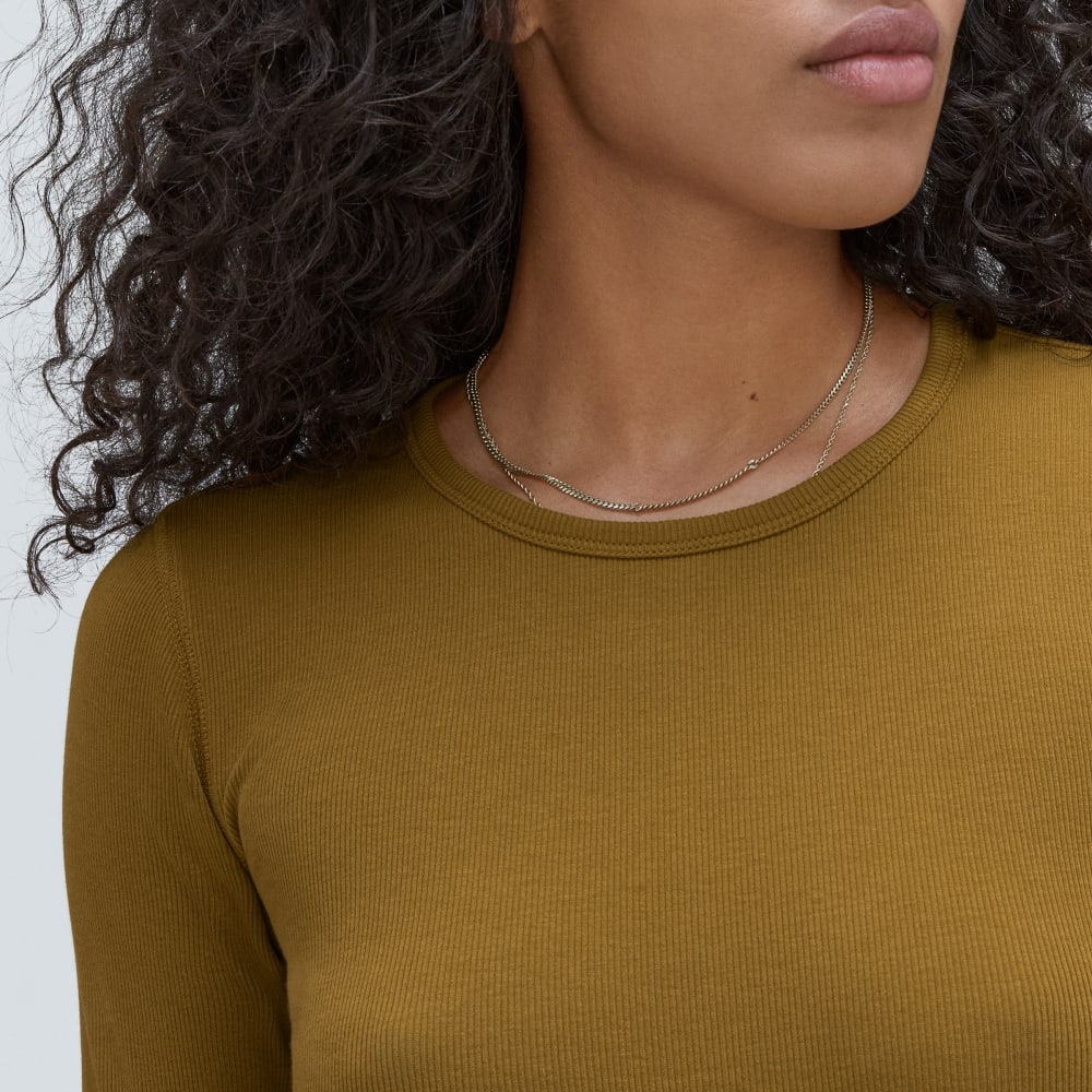 The Pima Micro-Rib Long-Sleeve Crew in Tapenade — detail view