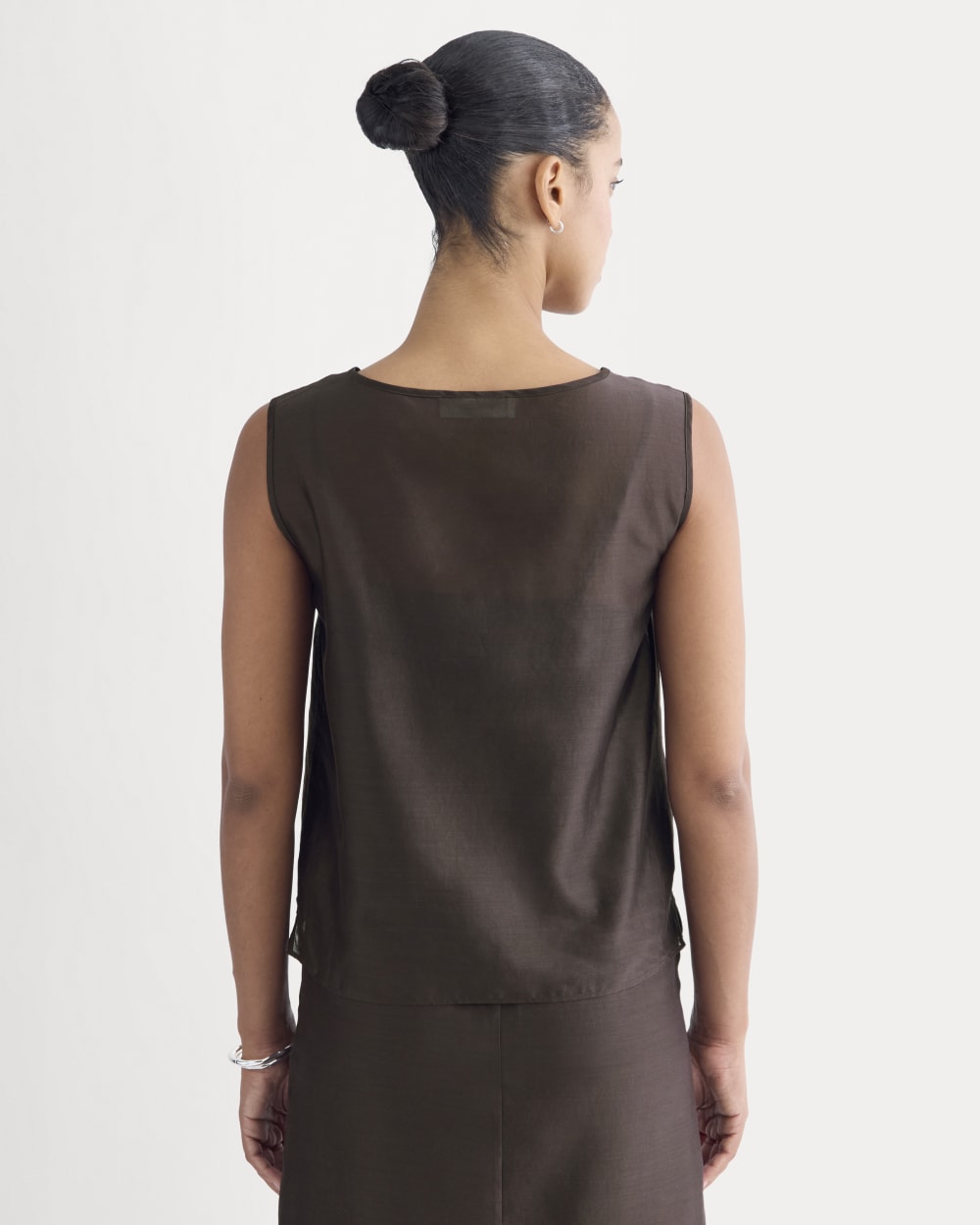 Sleeveless Top in Cotton-Silk Organza in Dark Chocolate — detail view