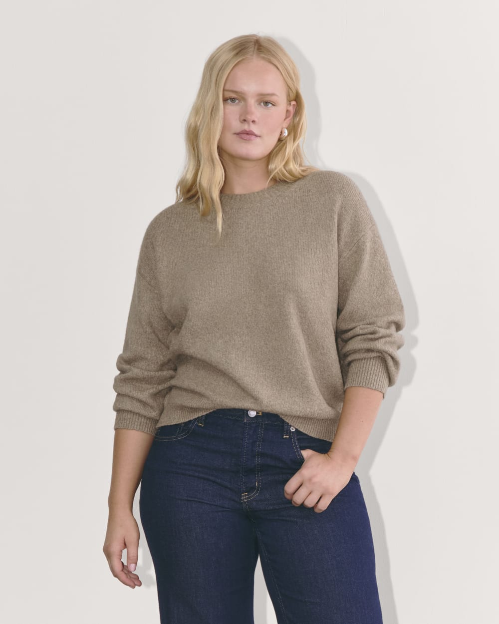 The Cocoon Crew in Plush Cotton in Heather Taupe — front view