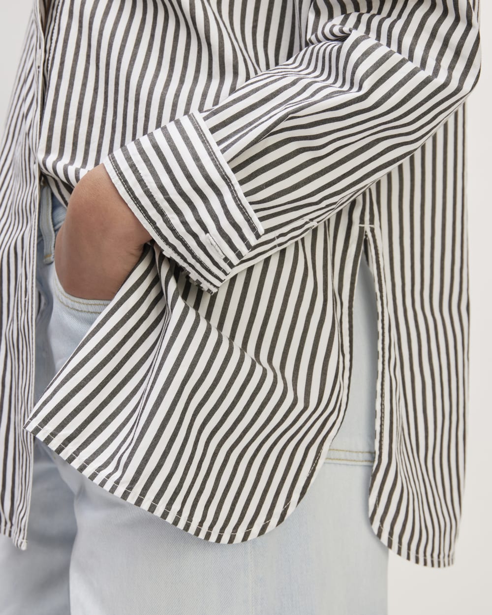 The Supima® Cotton Boyfriend Shirt in Optic White / Black — detail view