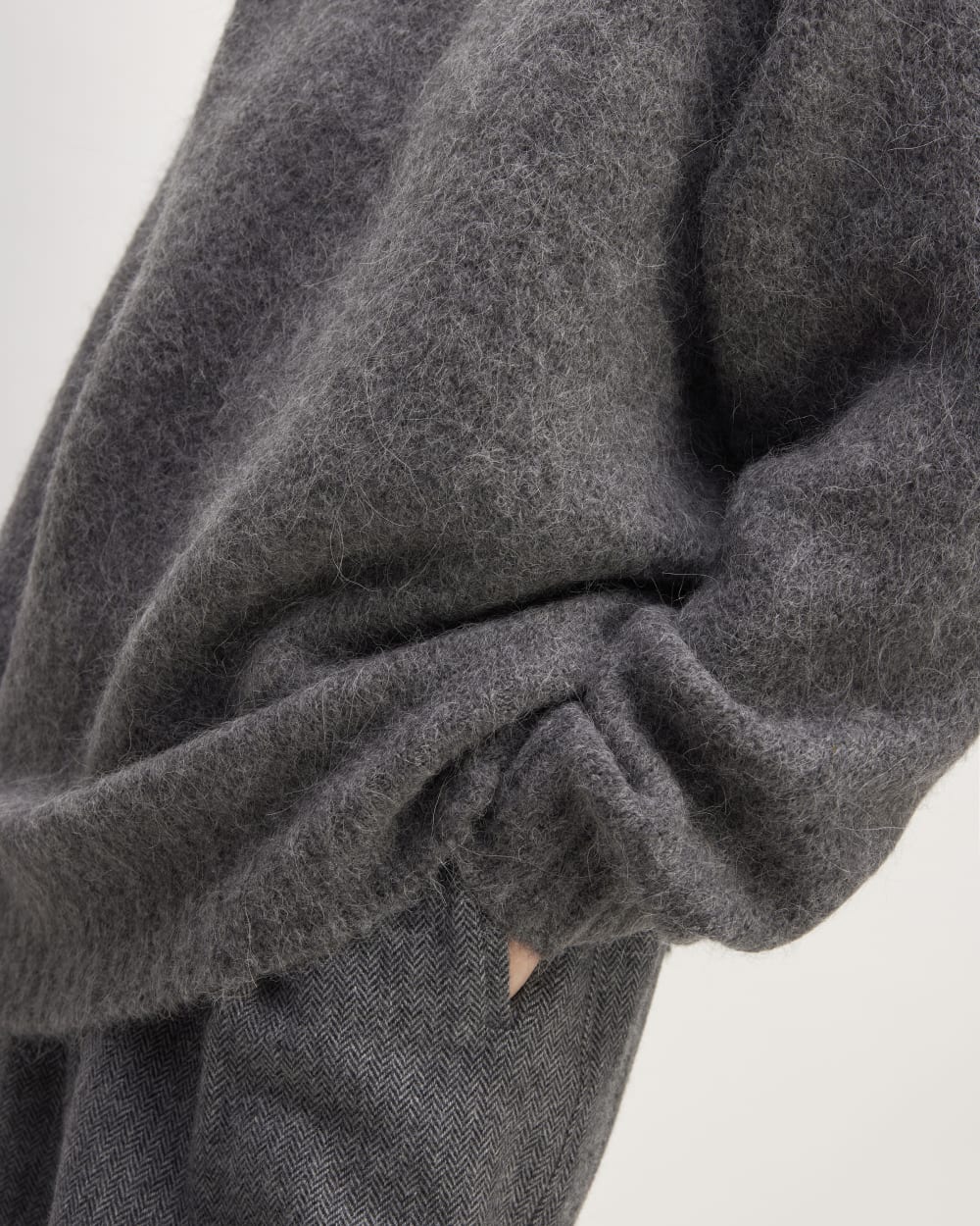 The SuperFuzz Alpaca Crew in Dark Charcoal — detail view