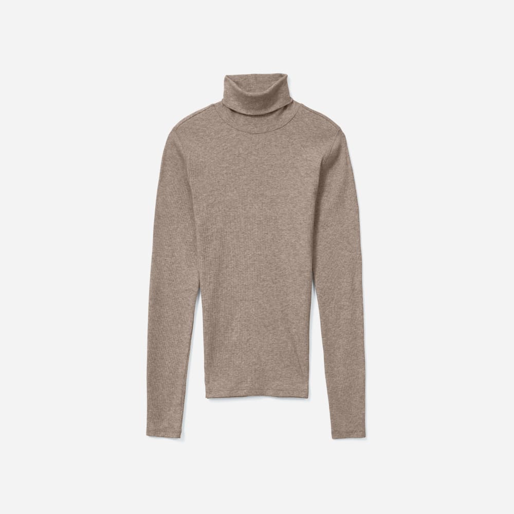 The Luxe Micro-Rib Turtleneck in Heathered Burnt Sugar — front view