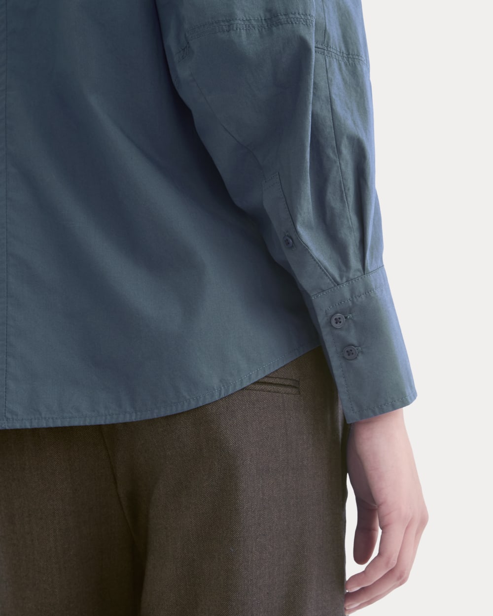 Lantern-Sleeve Shirt in Lightweight Cotton in Deep Lazuli Blue — detail view