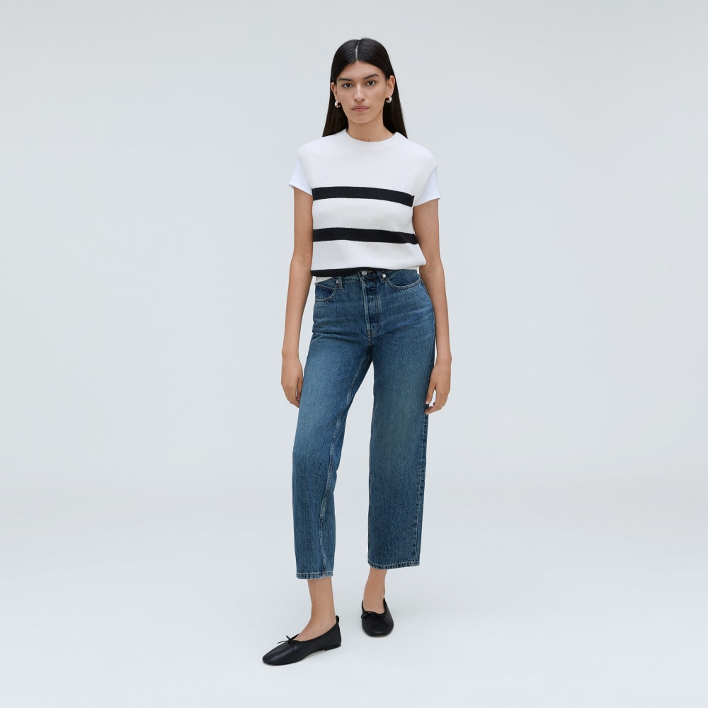 The Cotton Summer Sweater Tank in Canvas / Black — detail view
