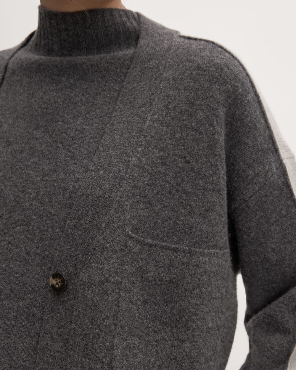 The Good Merino Wool Cardigan in Graphite / Hare Grey — detail view