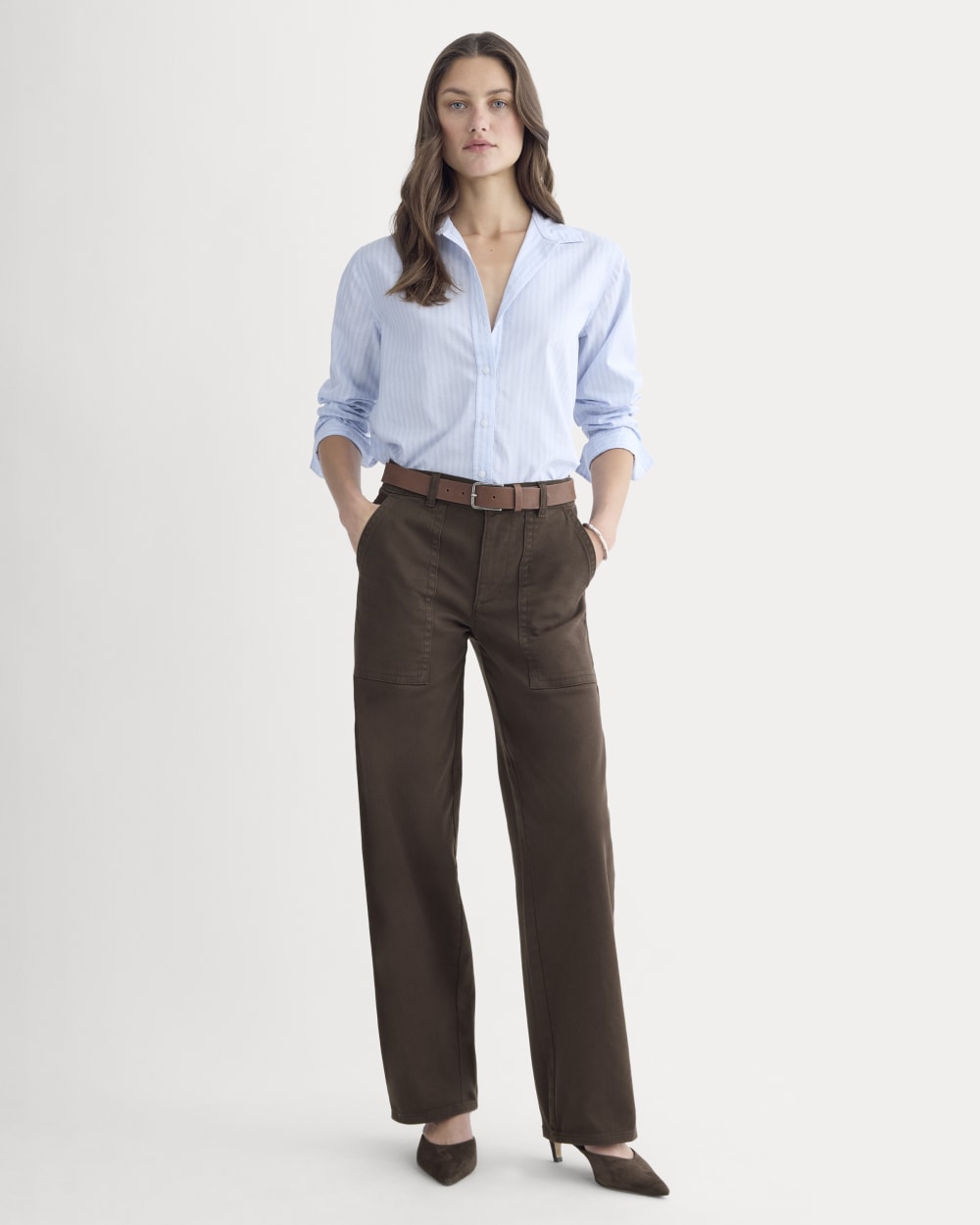 Utility Column Pant in Dark Chocolate — front view