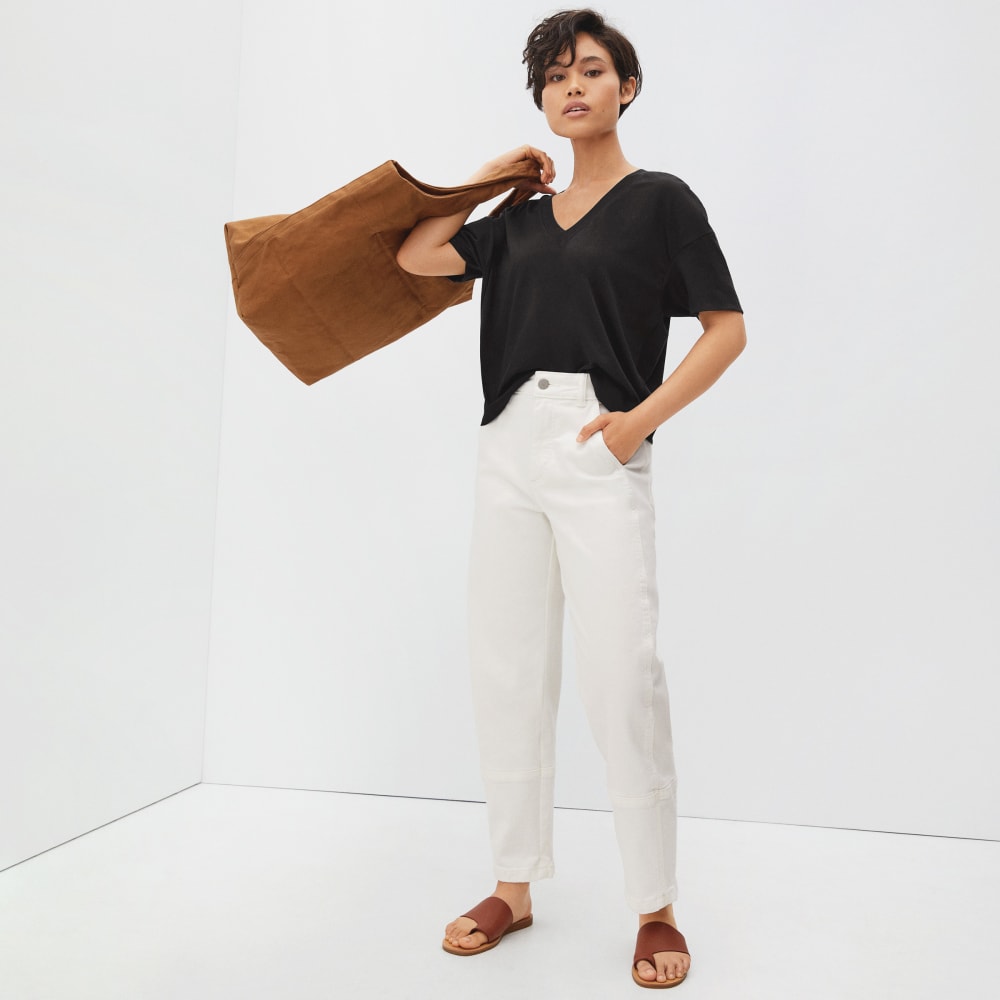 The Organic Cotton Slouchy V-Neck in Black — detail view