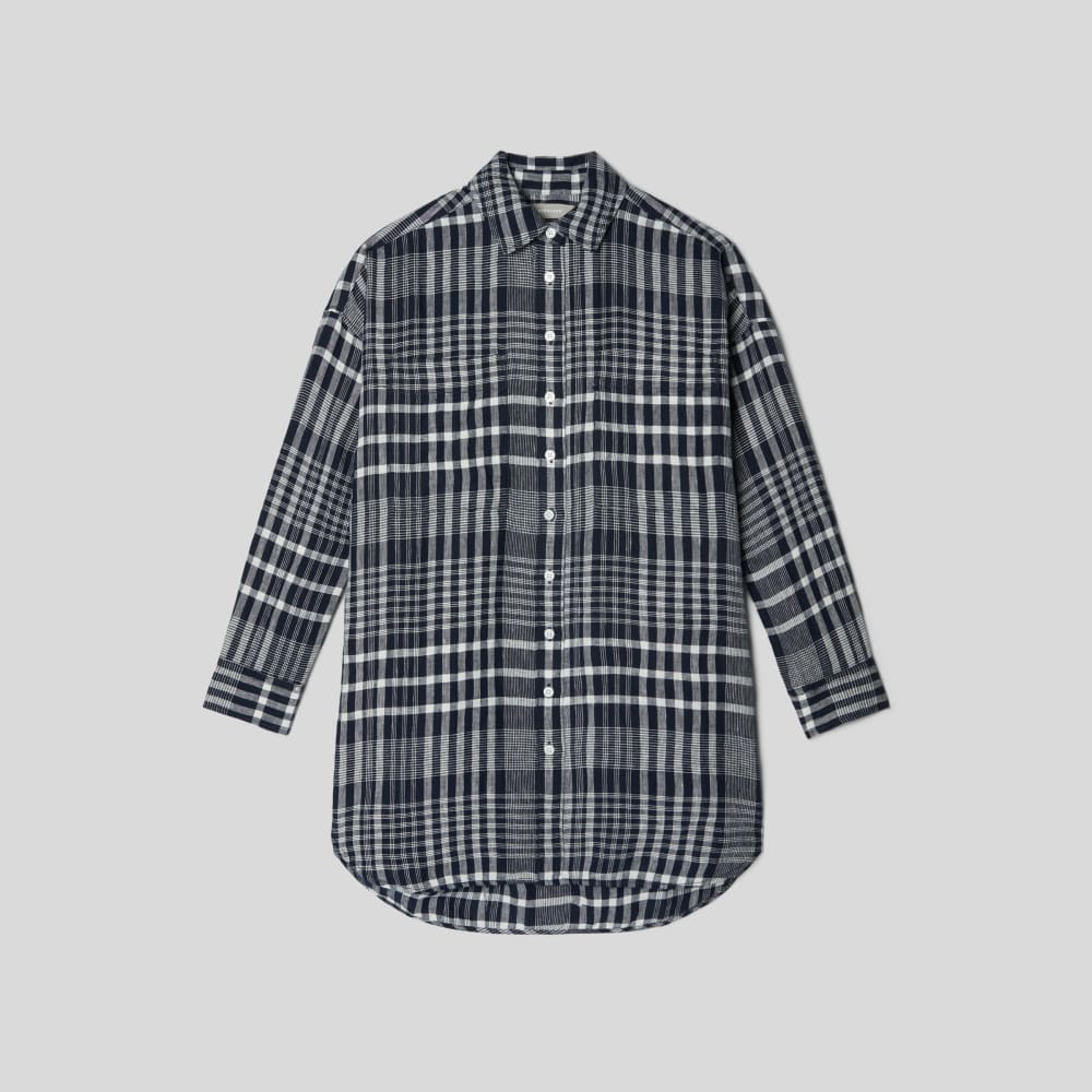 The Way-Long Linen Shirt in Canvas Tan / Navy — alternate view