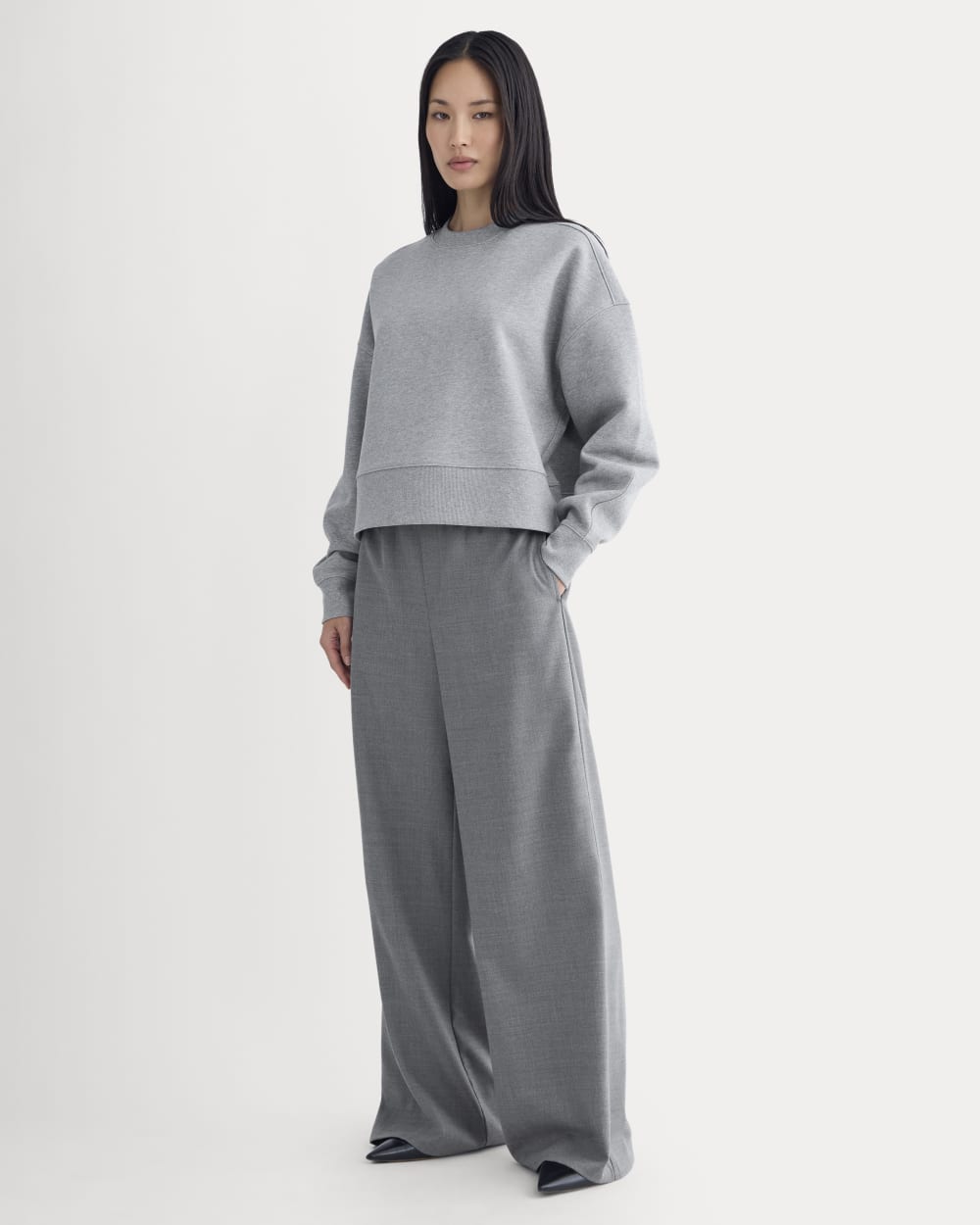 Luxe Fleece Sweatshirt in Vintage Heather Grey — detail view