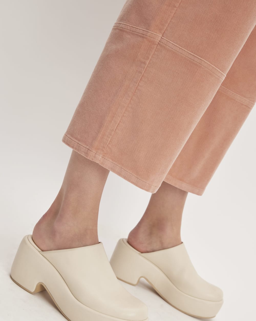 The Corduroy Gardener Pant in Blush Pink — detail view