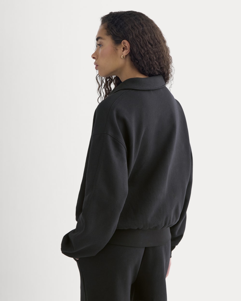 Lightweight Terry Polo Sweatshirt in Black — detail view