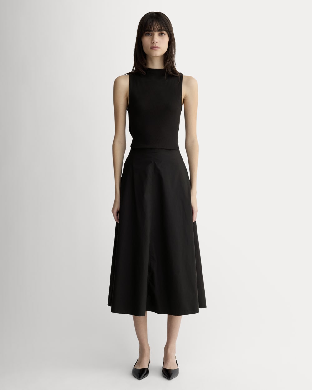 The Midi Skirt in Ultrasoft Cotton in Black — front view