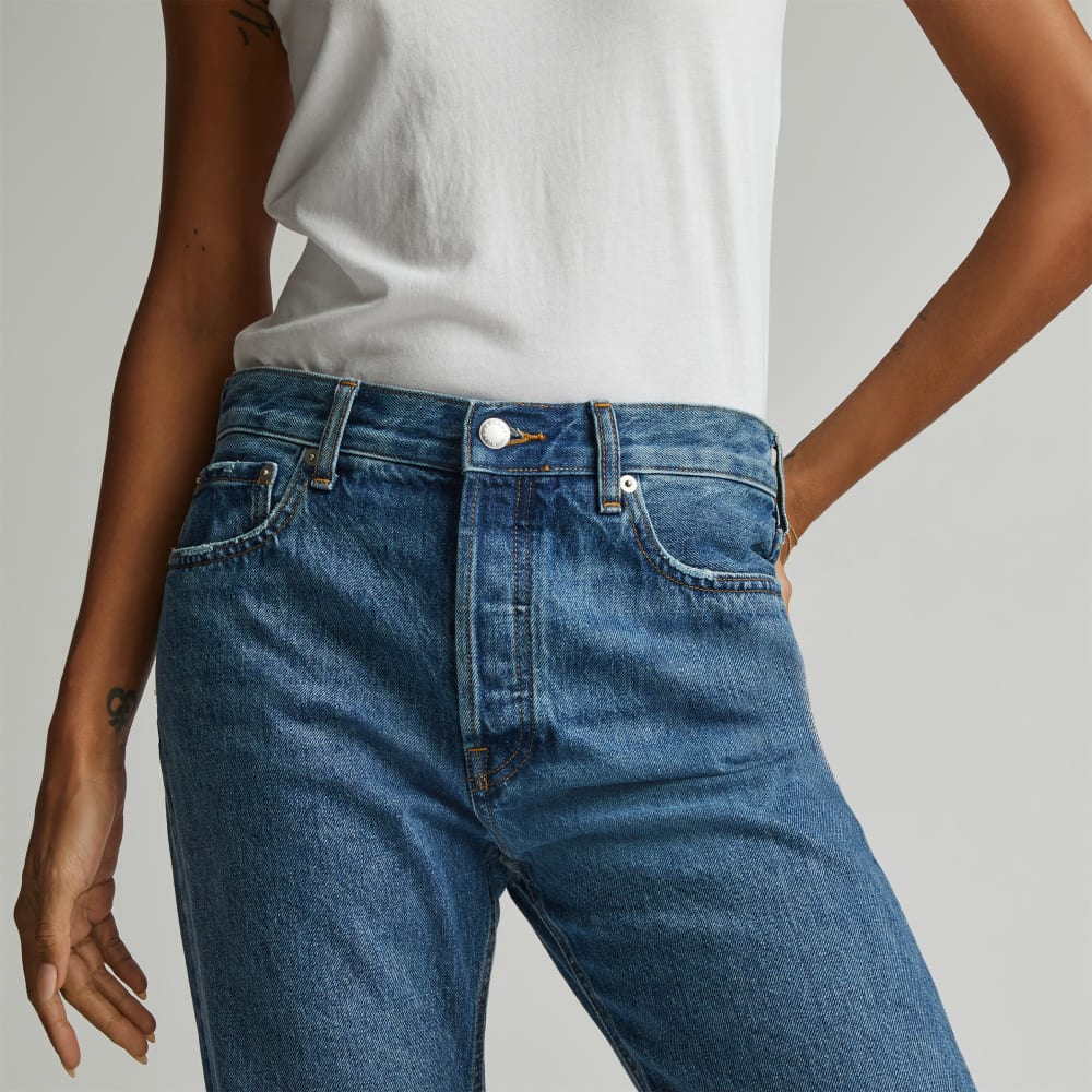 The Rigid Slouch Jean in Washed Indigo — detail view