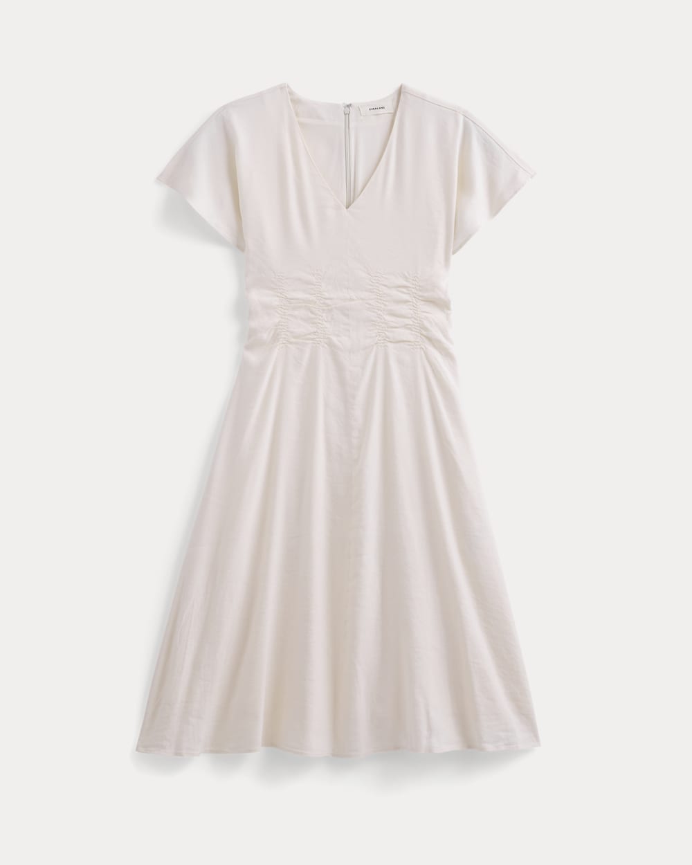 Cinched Dress in Stretch Linen in Bone — alternate view