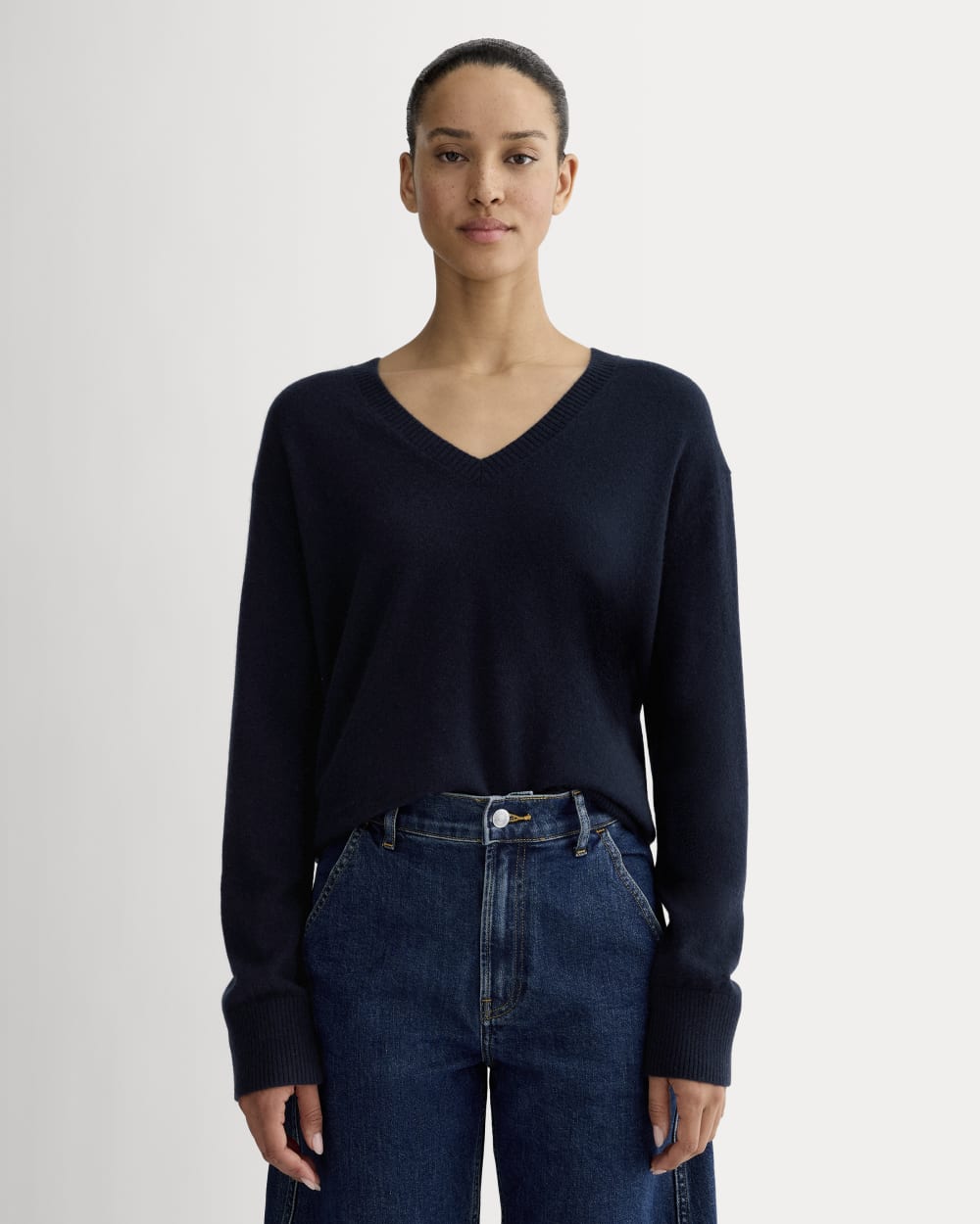 The Classic V in Cashmere in Navy — front view