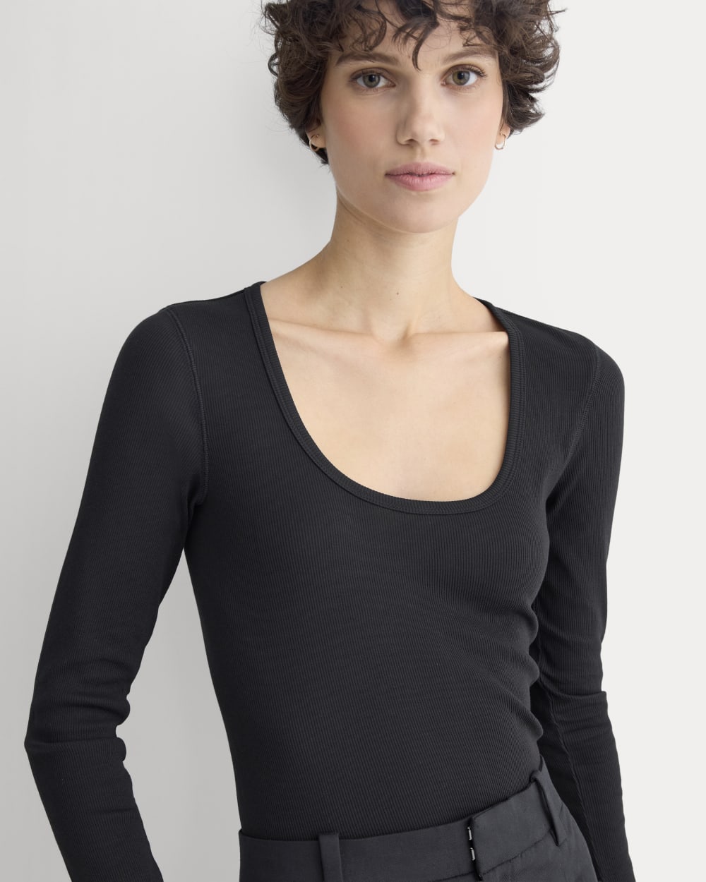 Luxe Rib Deep U-Neck Top in Black — detail view