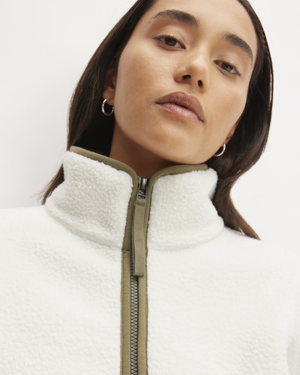 The ReNew Fleece Oversized Half-Zip in Bone — detail view
