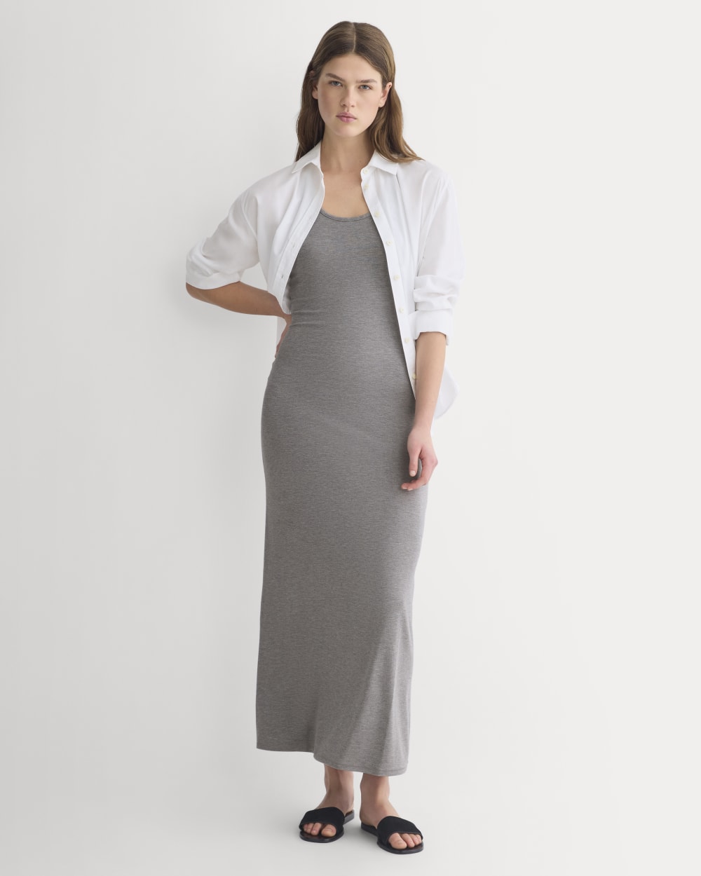 Racerback Maxi Knit Dress in Mid Heather Grey — detail view