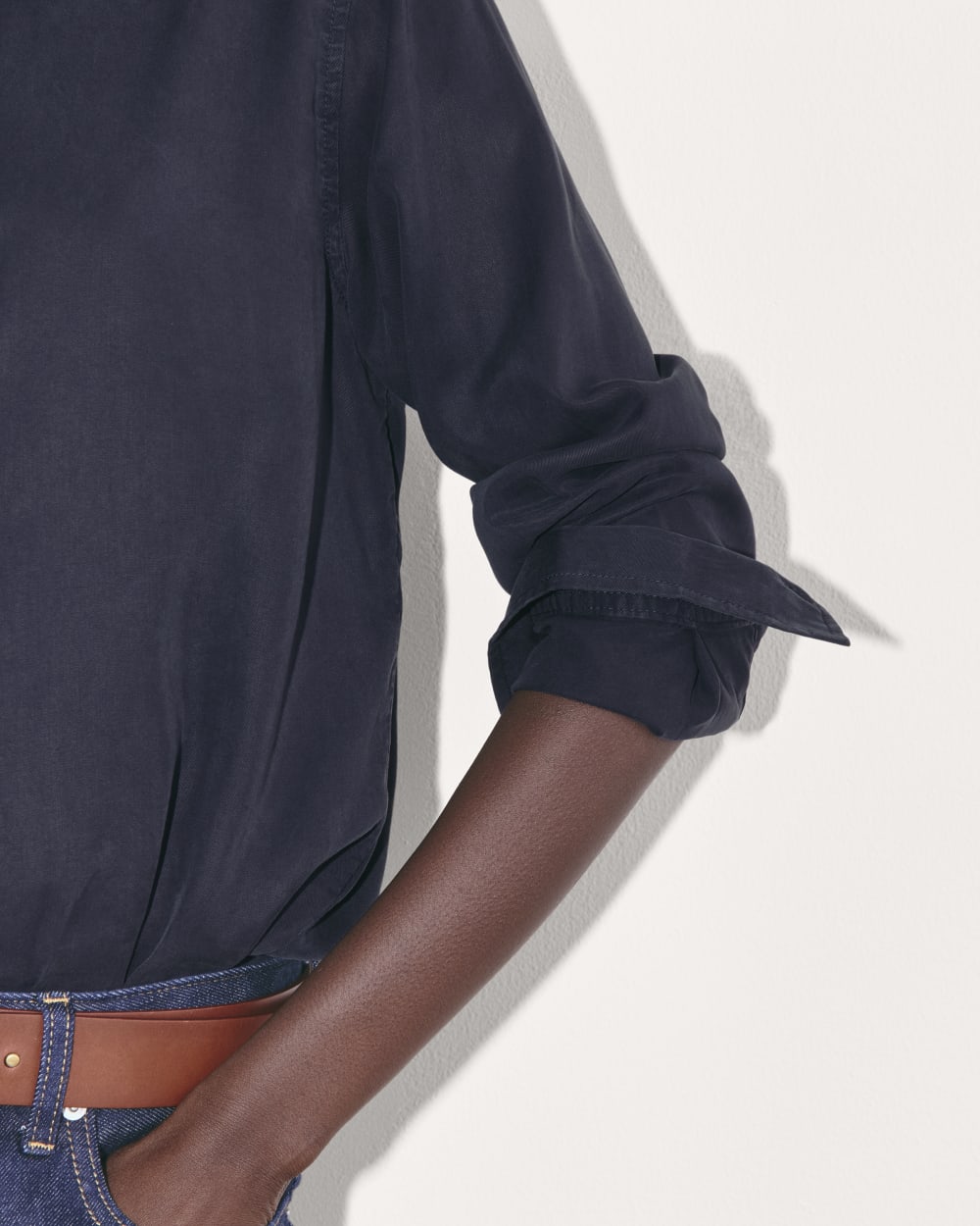 The Must-Have Shirt in Butterlite in Navy — detail view