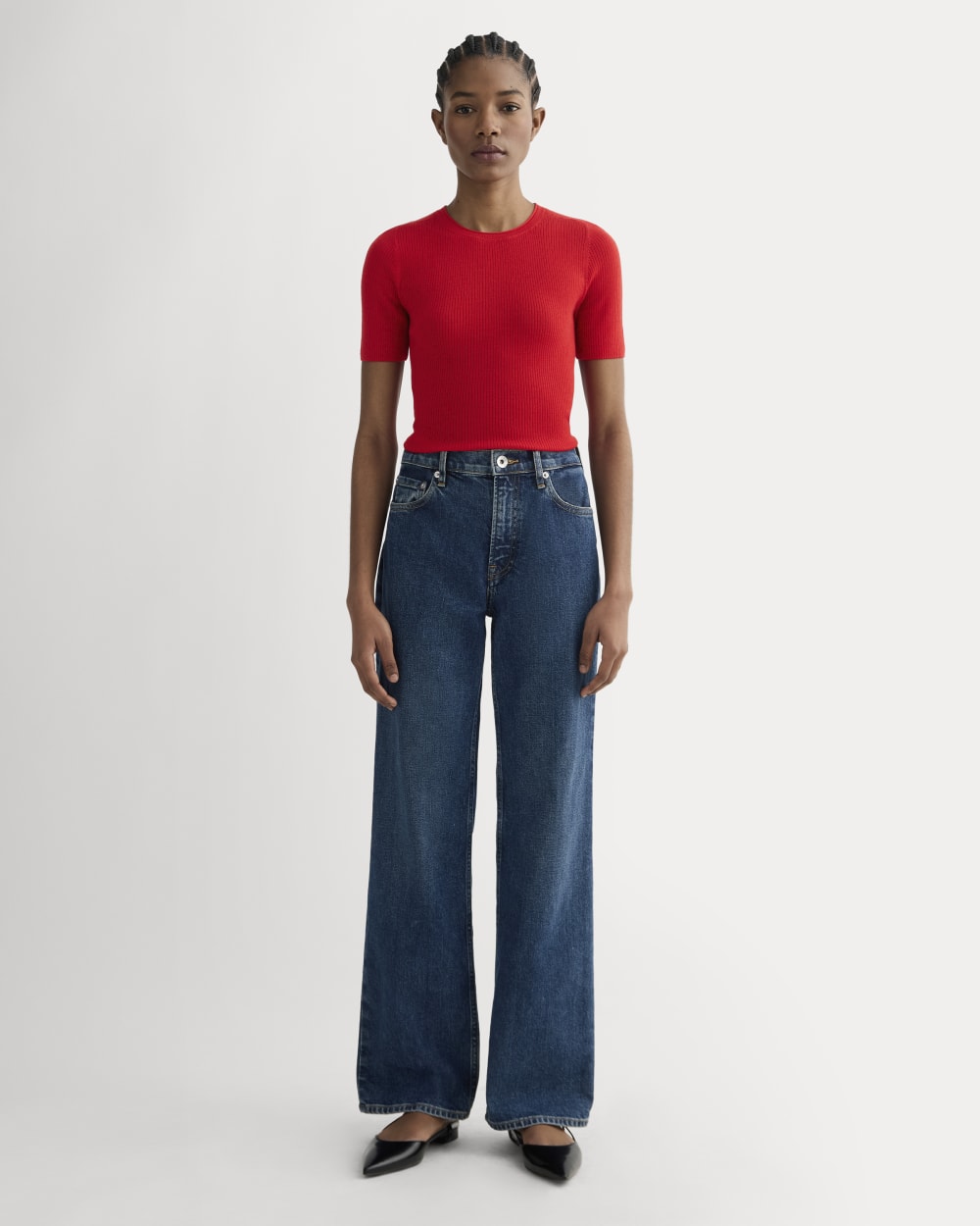 The Sweater Tee in Ultrasoft Merino in Classic Red — detail view