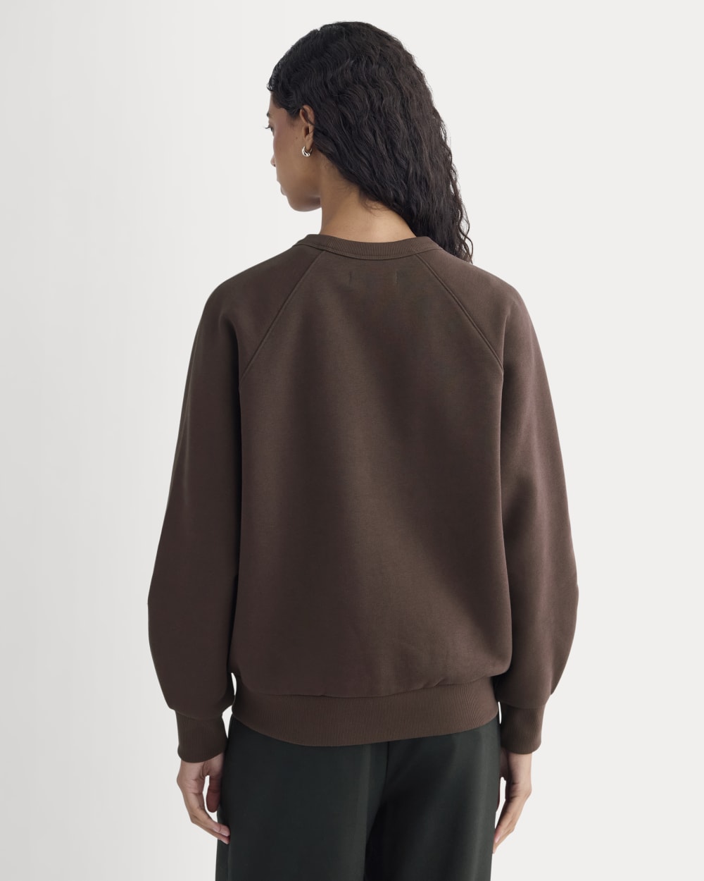 Luxe Fleece Raglan Crewneck in Dark Chocolate — detail view