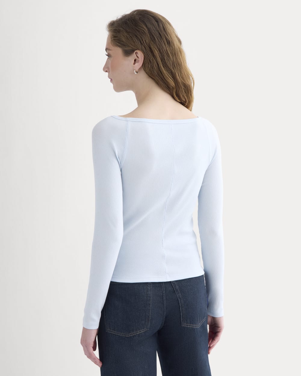 Luxe Rib Boatneck Top in Skywriting — detail view