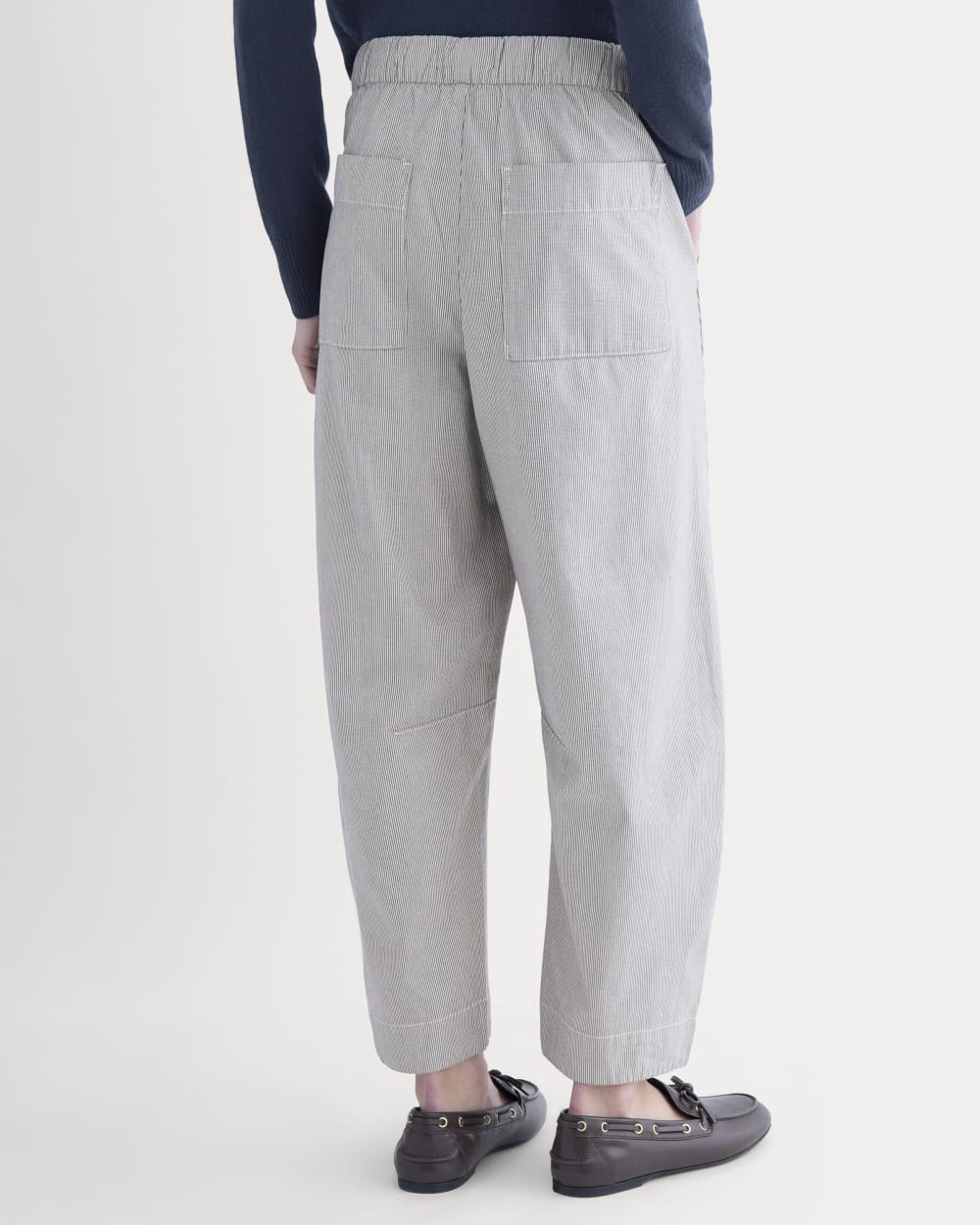 The Easy Barrel Pant in Canvas Tan / Navy — detail view