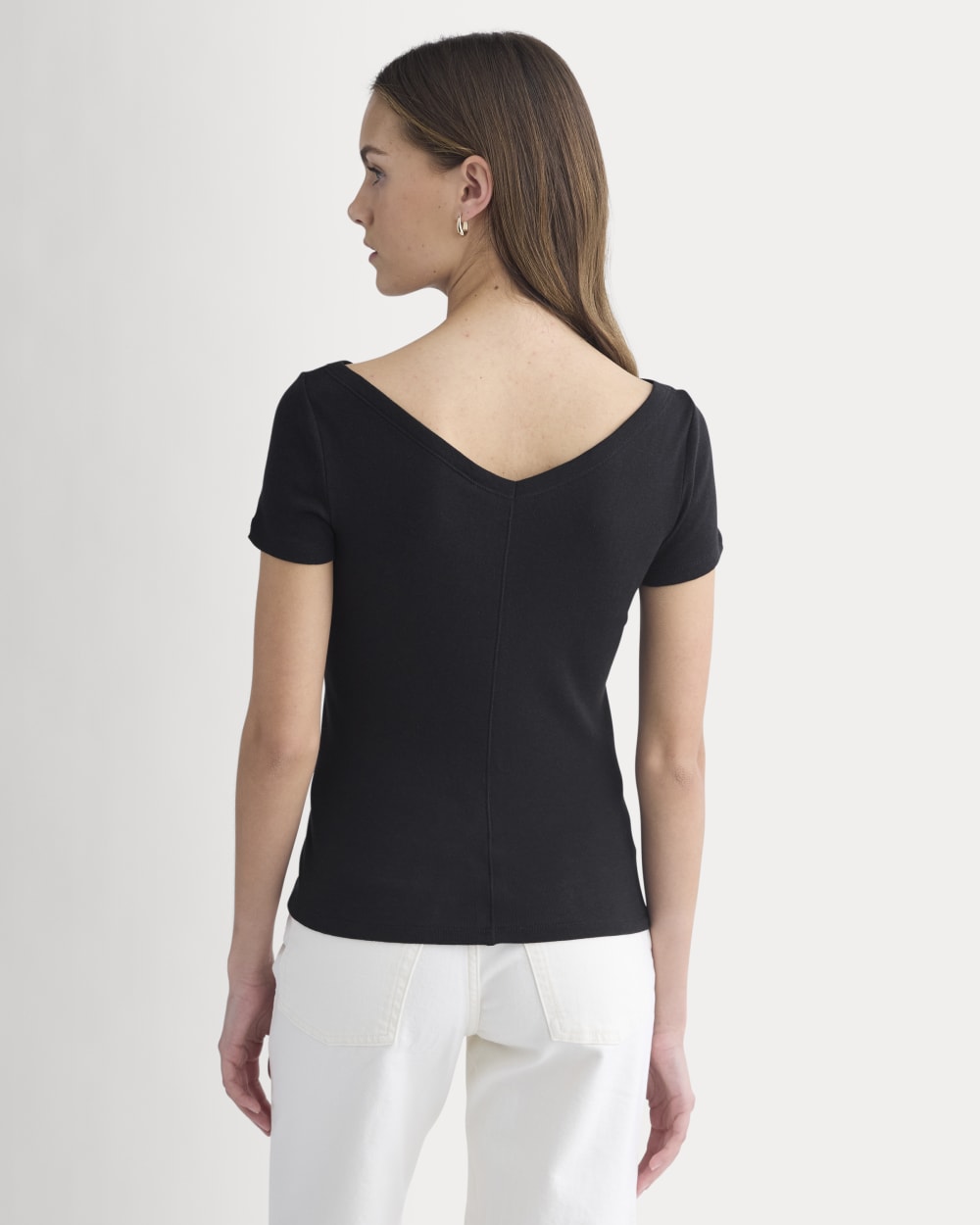 Tissue Short-Sleeve V-Neck Top in Black — detail view
