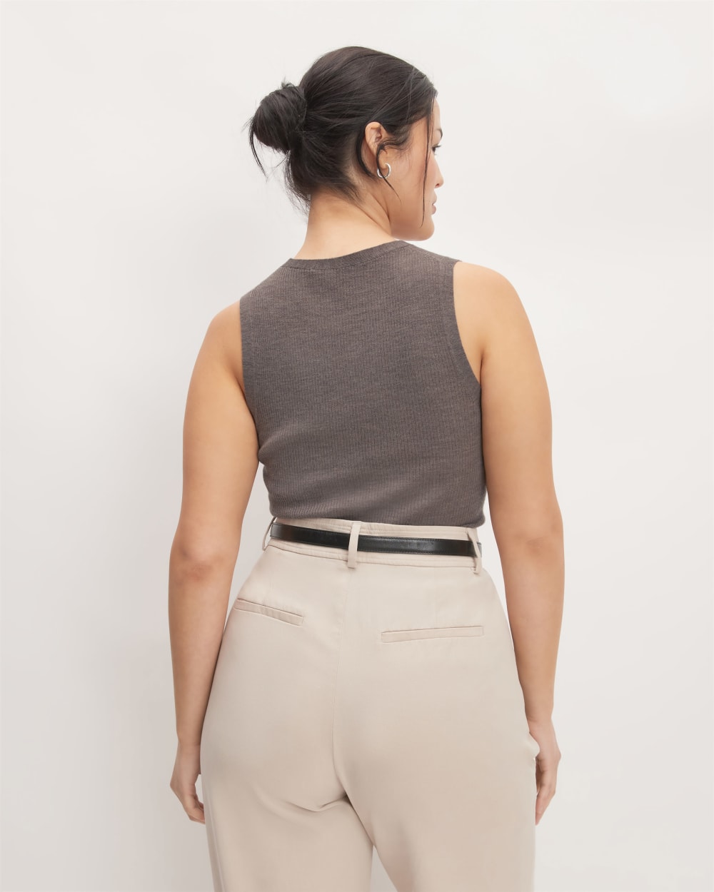 The Tank in Ultrasoft Merino in Heather Cocoa — detail view