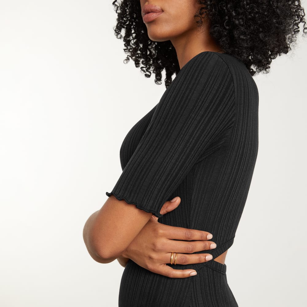 The Open Back Rib Dress in Black — detail view