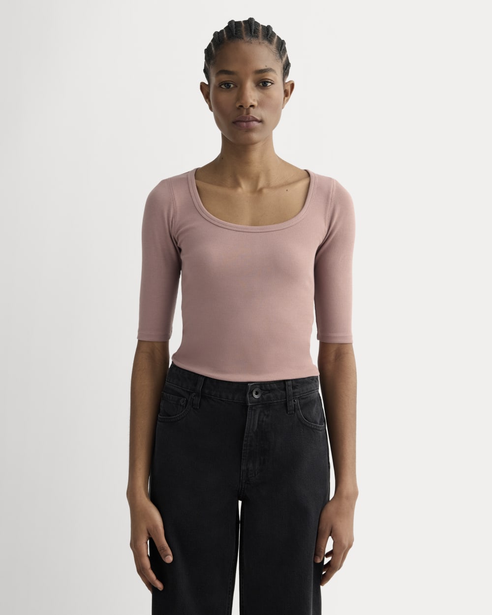 The Luxe Rib Scoop-Neck Tee in Rose Dusk — front view