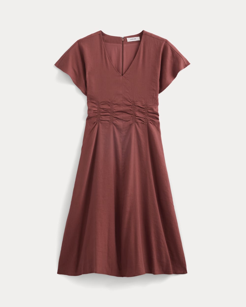Cinched Dress in Stretch Linen in Henna Red — alternate view