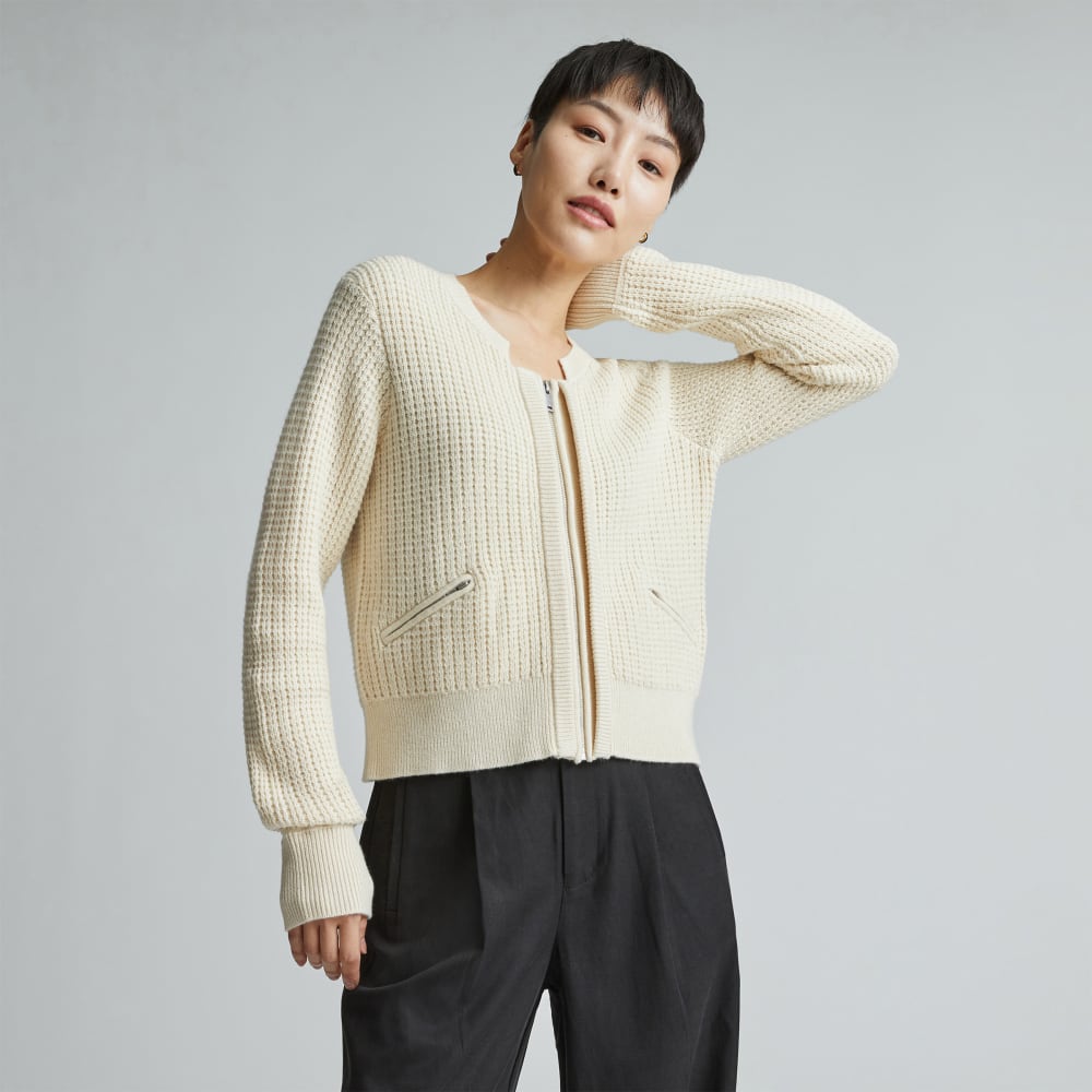 The Cropped Cotton-Merino Bomber in Canvas — front view