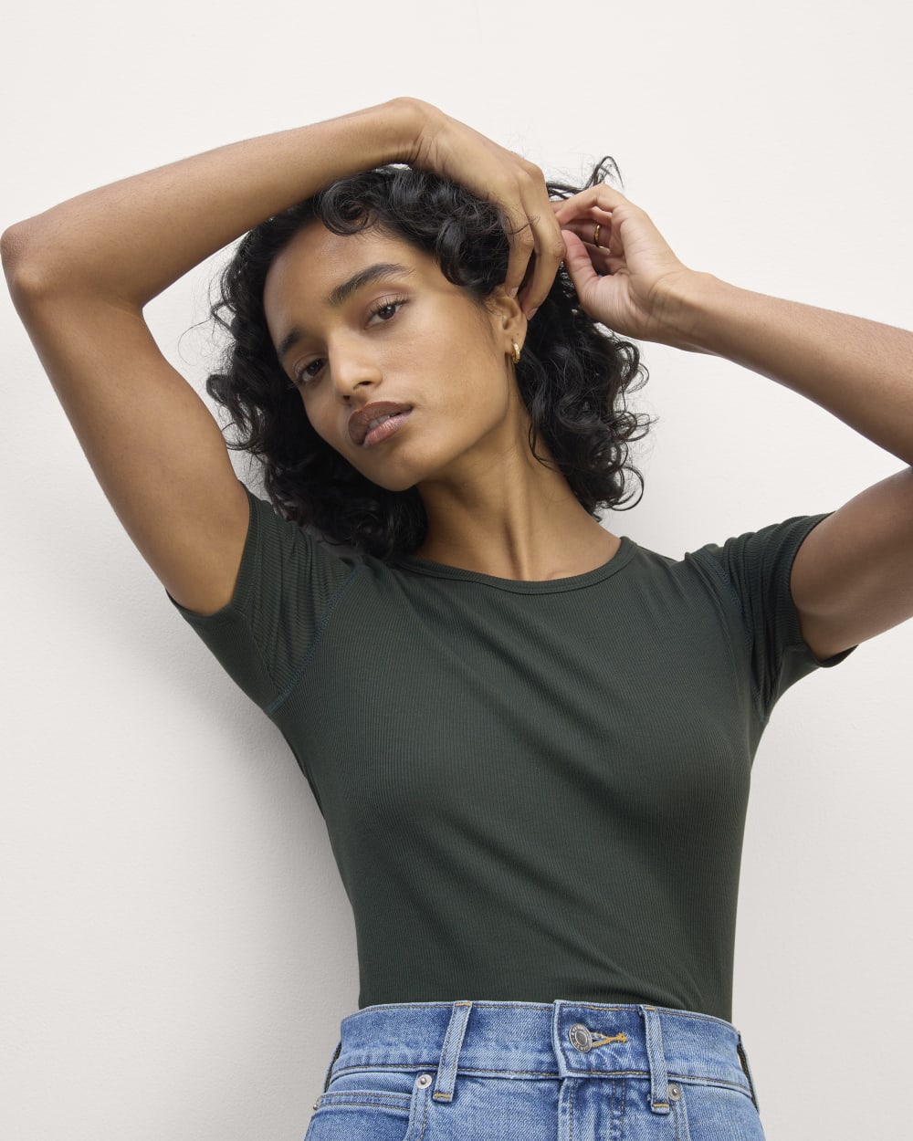 The Luxe Rib Crew in Scarab — detail view
