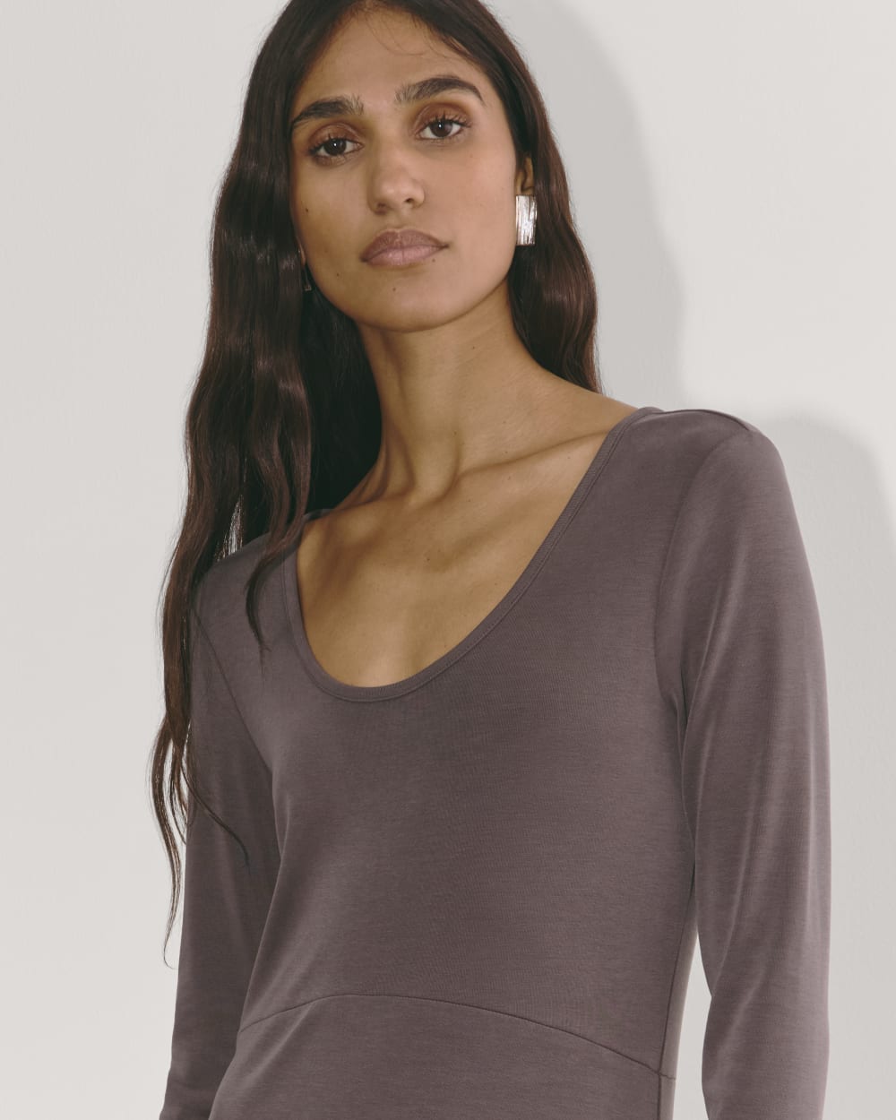 The Maddie Dress in Butterknit in Espresso — detail view