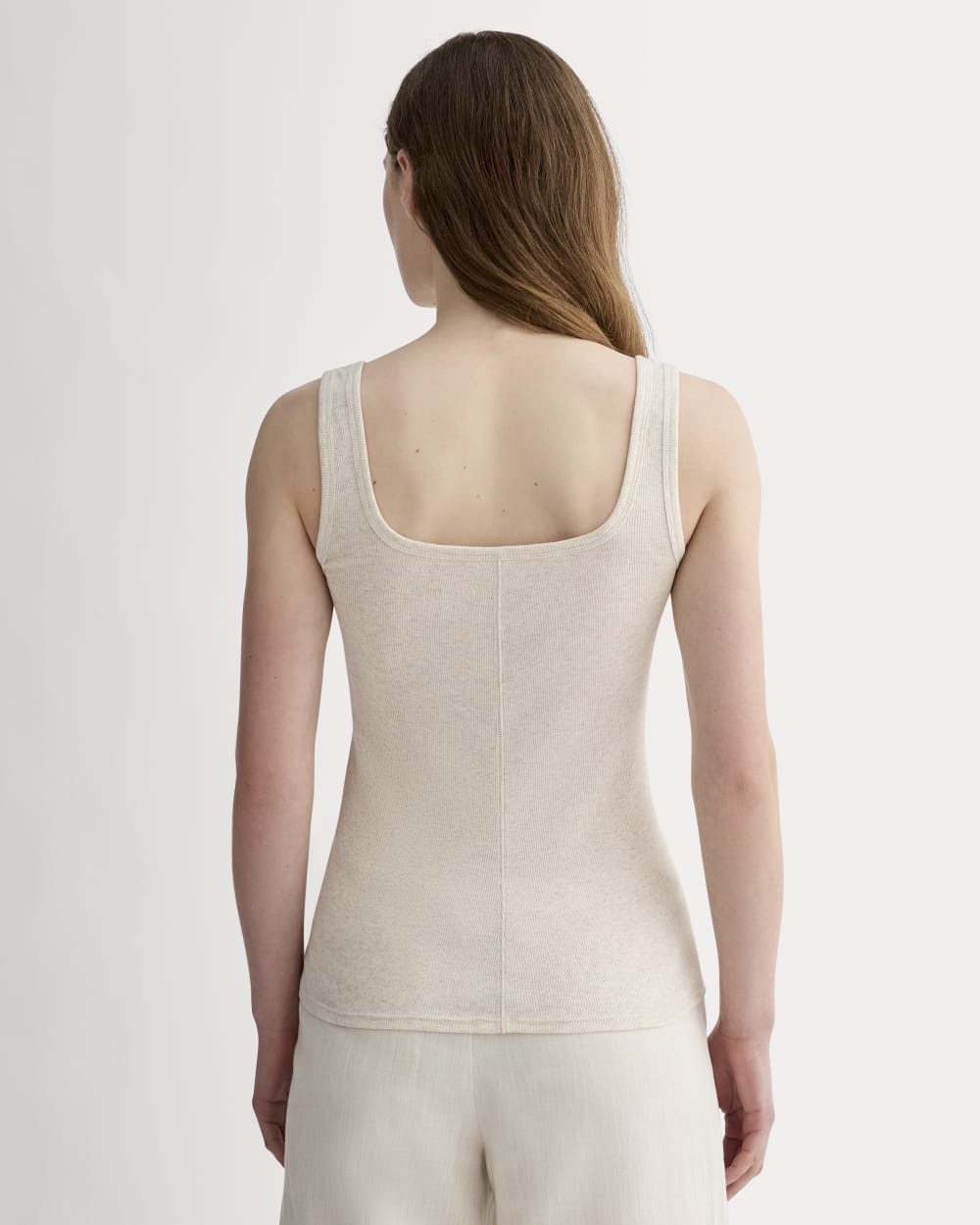The Luxe Rib Square-Neck Tank in Heathered Oat — detail view