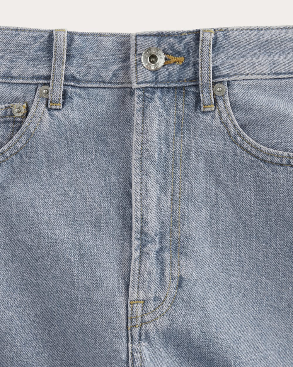 The A-Line Denim Short in Light Indigo — detail view