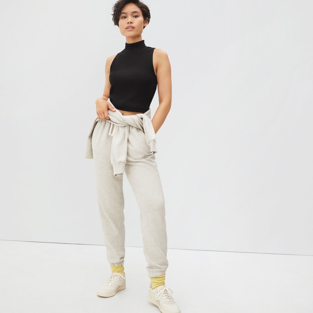 The Ribbed Mockneck Tank in Black — detail view