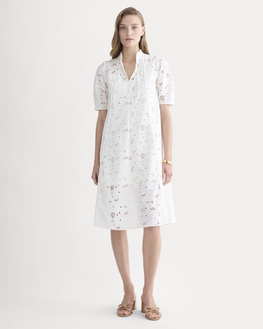 The Eyelet Midi Dress in Bone — front view