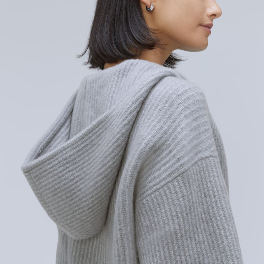The Cozy-Stretch Hooded Cardigan in Smoke — detail view