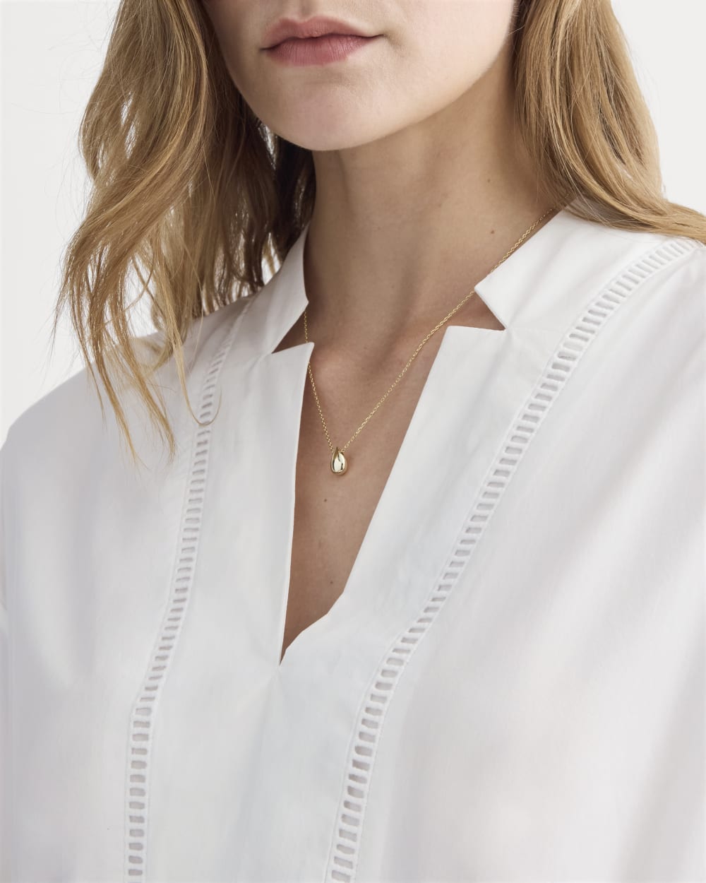 The Lace Trim Caftan Dress in White — detail view
