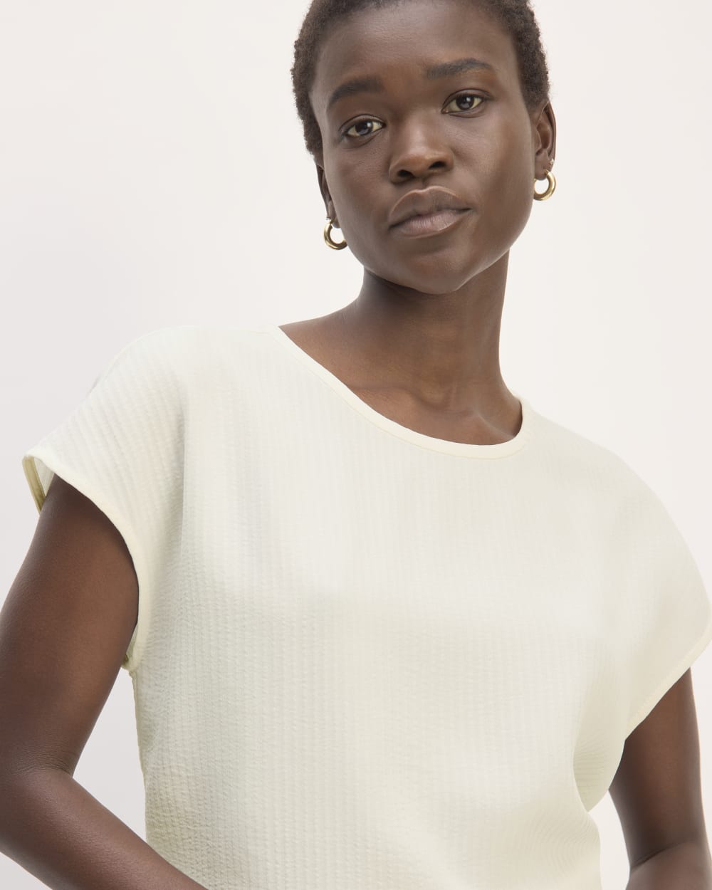 The Mini Jacquard Stripe Top in Bone — detail view