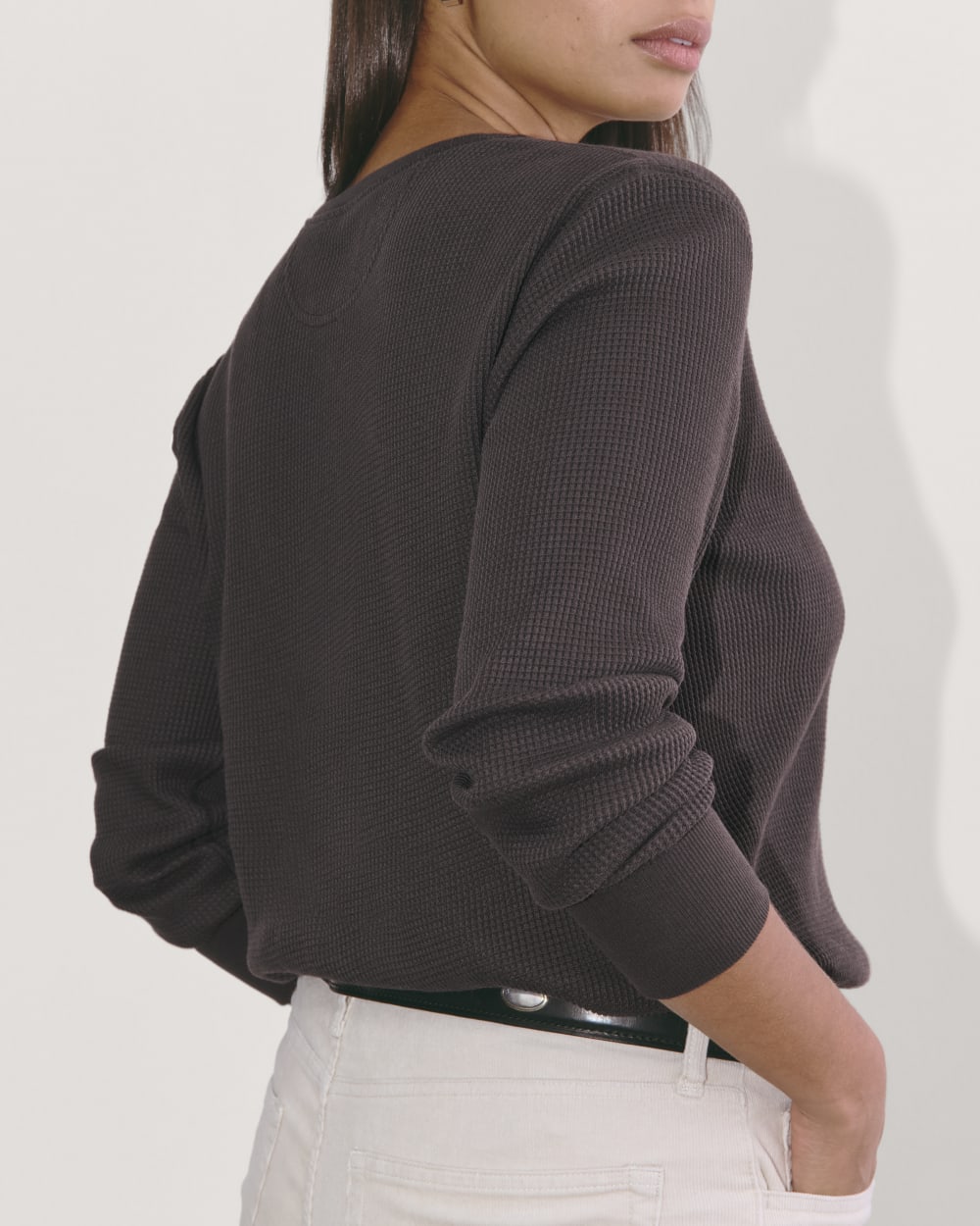 The Waffle Henley in Black — detail view