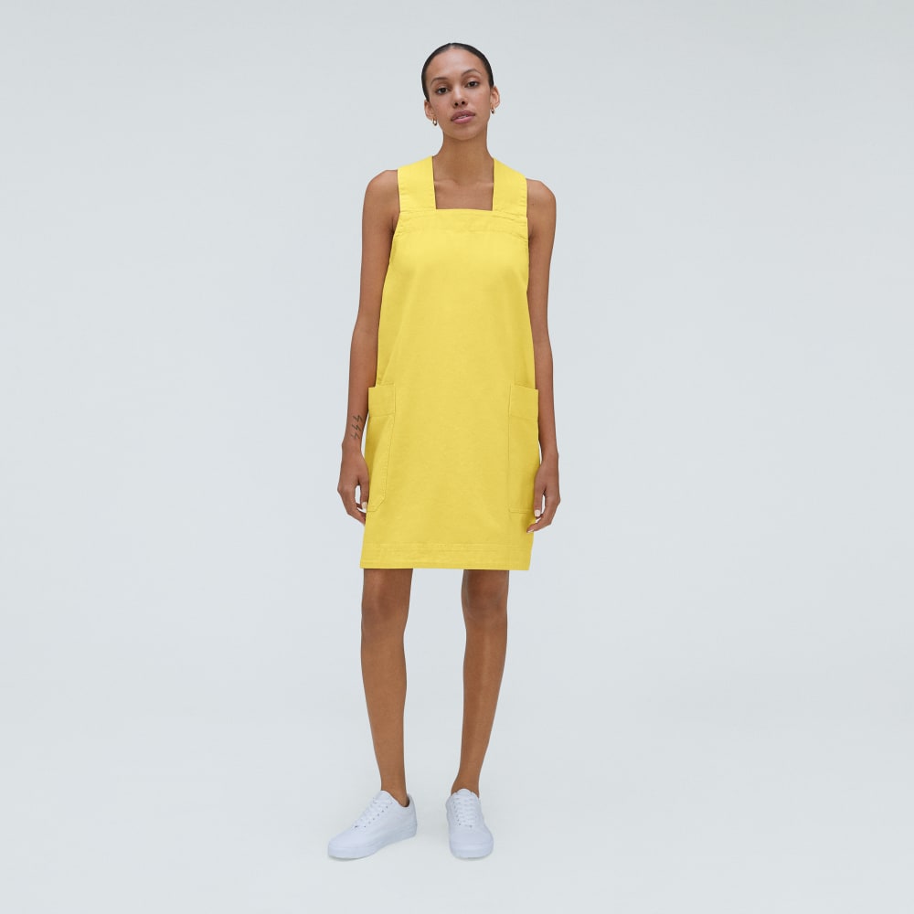 The Cross-Back Apron Mini Dress in Lemon — alternate view
