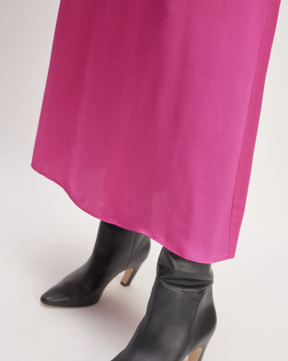 The Hammered Satin Slip Skirt in Fuchsia Pink — detail view