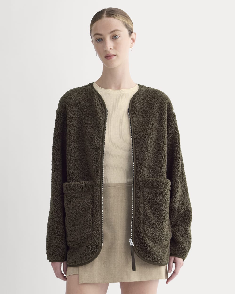 Reversible Teddy Jacket in Coffee Bean — front view