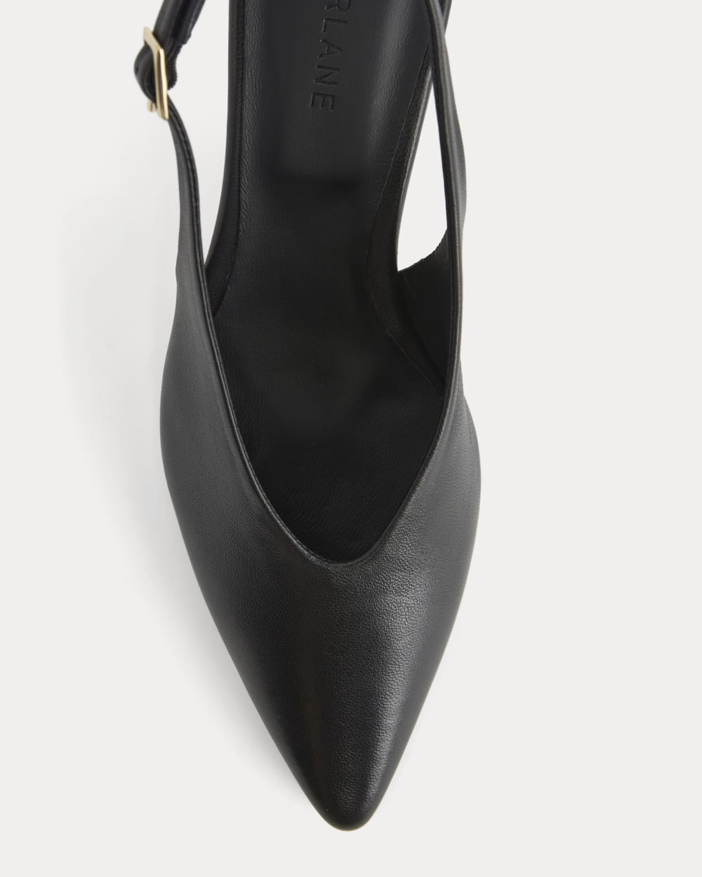 Pointed-Toe Slingback Heel in Black Leather — detail view