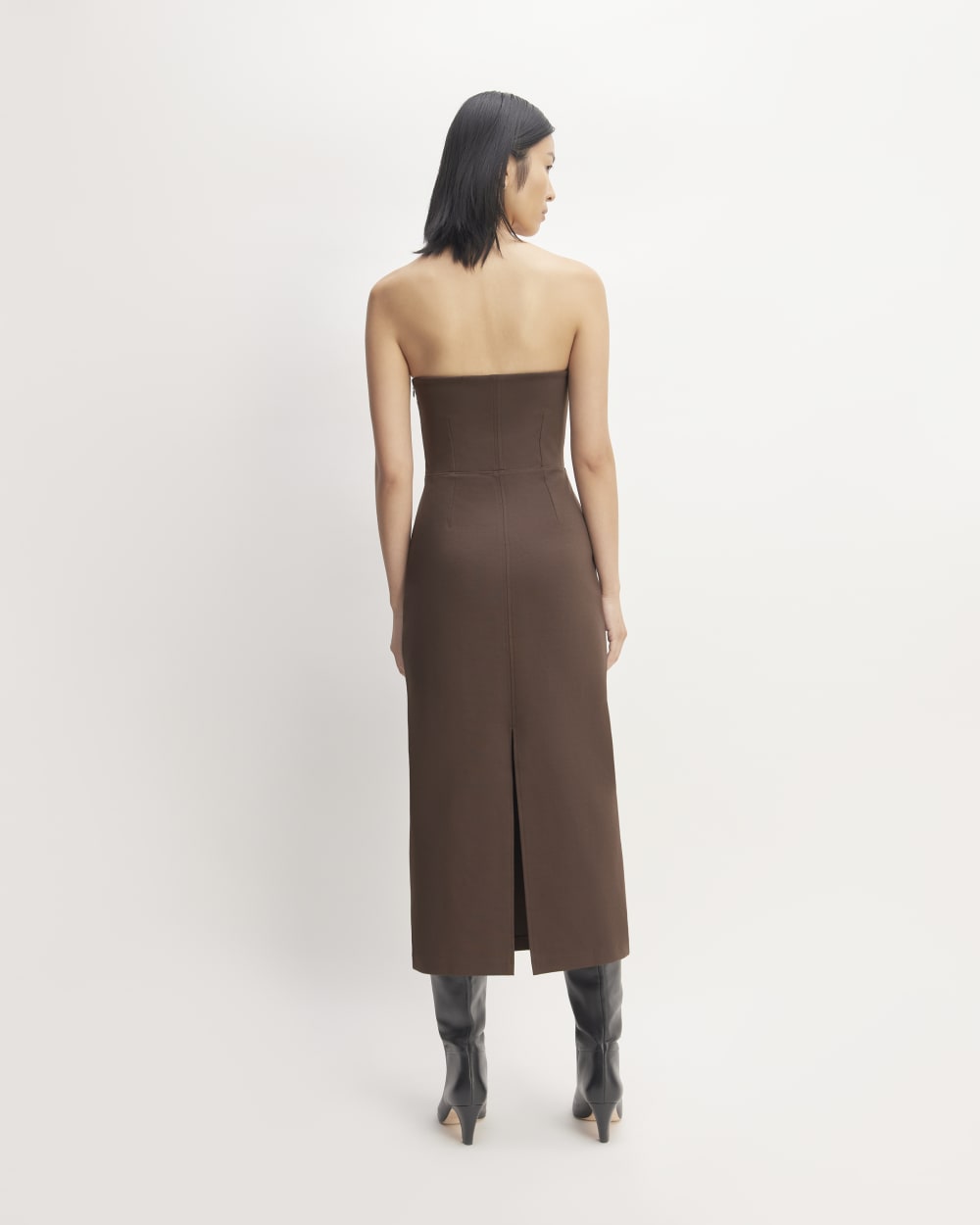 The Dream Strapless Dress in Earth Brown — detail view